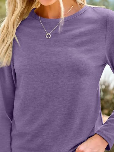 Long Sleeve Shirts for Women Casual Crewneck Tops Basic Tees (X-Large / 01lavenderpurple)