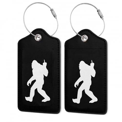 2Pcs Luggage Tag for Suitcase Black Sasquatch Cute Luggage Tag with Privacy Flap & Name ID Label & Metal Loop (Black Sasquatch)