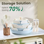 Ceramic Nonstick Pots and Pans Set 19 Piece with Detachable Handle (Light Blue)