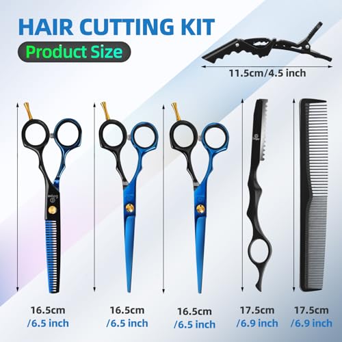 ETHTXE Professional Hair Cutting Scissors Kit (3-scissors set / Black&blue)