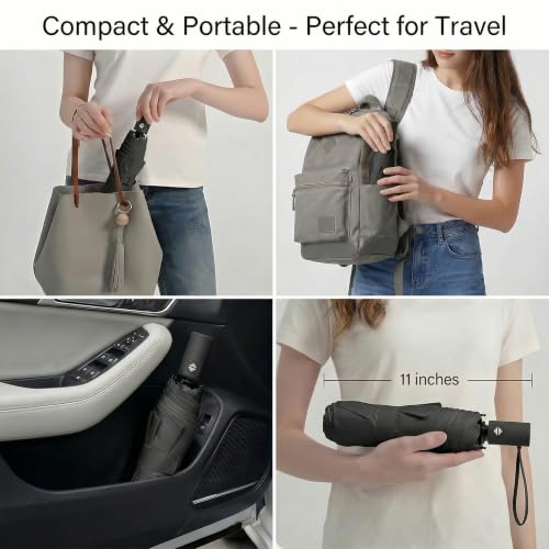 Small Compact Travel Umbrella with UV Protection for Sun & Rain (E-1-Deep Black)