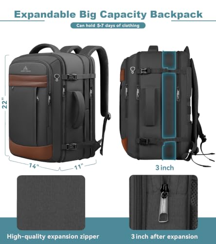 Expandable Travel Backpack (Khakiblack / 18.4 Inch (22''x14''x11''))