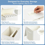 Large 22 Quart Linen Fabric Foldable Storage Bin Cube Organizer Basket with Flip (White / Medium - 4 Pack)