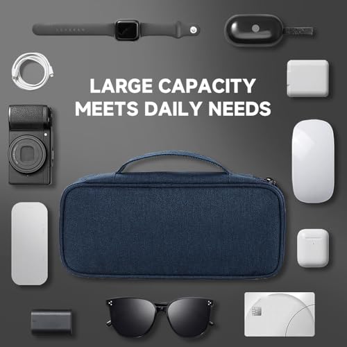 Tech Organizer Pouch with Handle (Navy Blue / Single Layer)