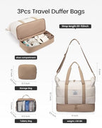 Travel Duffle Bag (Khaki-Off White-A / Large-3 Pcs)