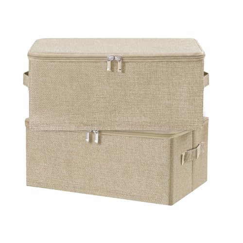 Fabric Storage Bins with Zipper Lids (Beige / Small (Pack of 2))