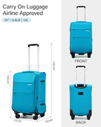 20 Inch Expandable Carry On Luggage 22x14x9 Airline Approved Softside Suitcases with Wheels Lightweight Travel Luggage Rolling Suitcase with Lock for Men and Women (Caribbean Blue / 20 Inch)