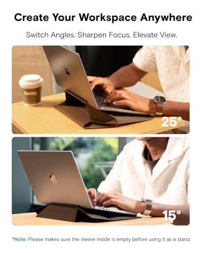Laptop Carry Sleeve with Stand &Smart Storage for 14" Laptop for Work (Coffee / 14 Inch)