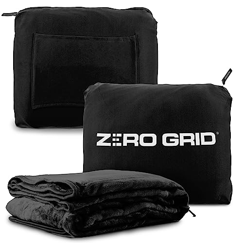 Lightweight Airplane & Travel Blanket with Foot Pockets (Black)