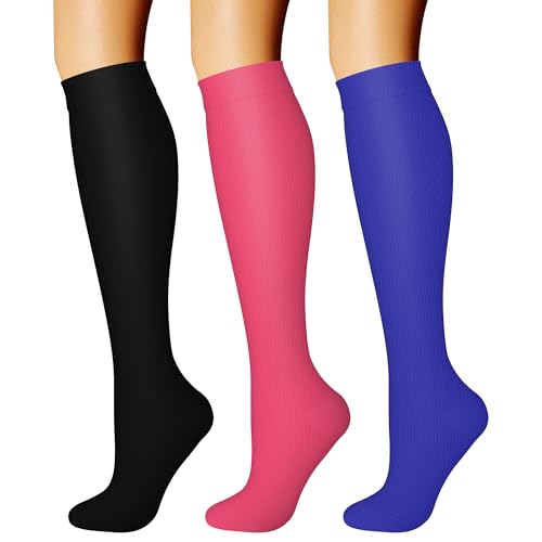 Compression Socks for Women & Men Circulation (Small-Medium / 10 Black/Rose Red/Blue)