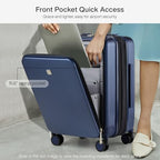 Grace Expandable Carry On Luggage with Wheels Airline Approved Hard Shell Suitcases with Front Pocket (Dark Blue / 20 Inch-3)