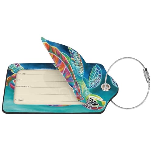Sea Turtle Leather Luggage Tag with Stainless Steel Ring (1 PCS / Sea Turtle3)