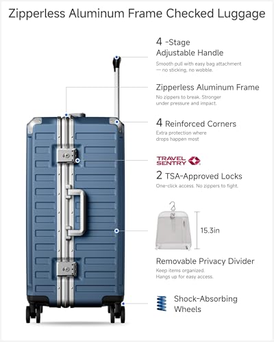 24 Inch Zipperless Checked Luggage (Ocean Blue / 24 Inch)