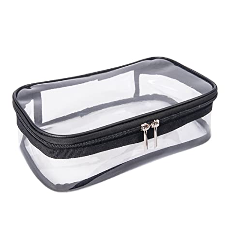 Portable Zippered Transparent Vinyl Travel Cosmetic Bag Clear PVC Makeup Kits Organizer Utility Pouch See Through Plastic TSA Approved Toiletry Carry Pouch (Clear)