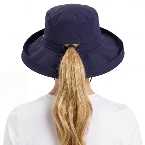 UVCoolix Women's UPF 50+ Wide Brim Cooling Sun Hat (Medium-Large / Navy)