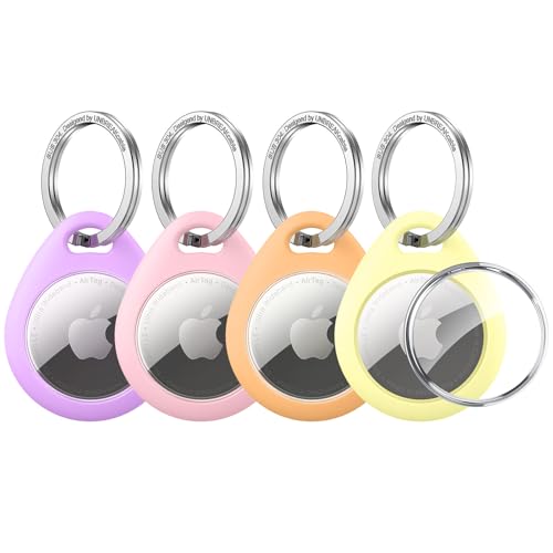 Holder for Apple AirTag with 304 Stainless Steel Keychain Key Ring (Purple&Pink&Orange&Yellow)