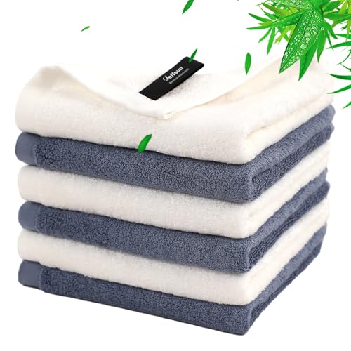 Wash Cloths 6 Ct (White & Slate Blue / 13x13 inch-6 Pack)