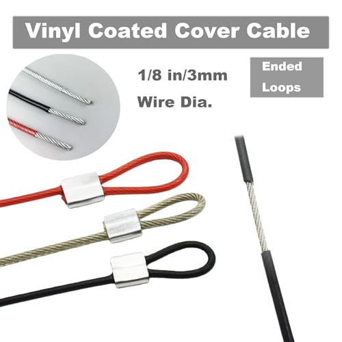 1/8"(3mm) Wire Diam Stainless Steel Cable Eyelets Loops Short Rope Lanyard Safety Tether Chain Lock with Vinyl Coated Cover, 20Pcs 6" Long Red (6 inches - 20 Pcs / Red-A)