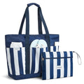 Beach Bag Waterproof Beach Tote Pool Bags for Women (Blue White Stripes / 35L)