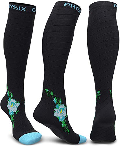 Physix Gear Compression Socks (Black/Blue Flower / Small-Medium)