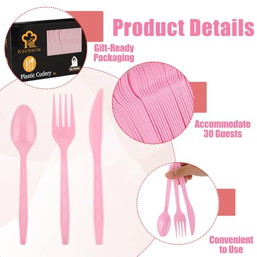 90 Pieces Pink Plastic Cutlery Set (Pink)