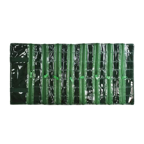 Travel Jewelry Roll Bag Portable Organizer Pouch With Grids&PVC Cover Storage Bags for Necklace (Blackish Green Velvet 56 Grids)