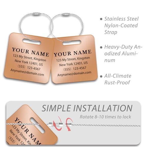 Personalized Metal Luggage Tags (Square Rose Gold)