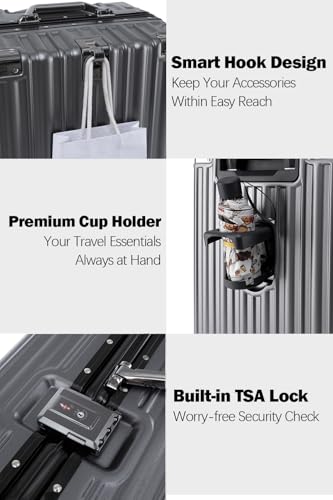 26 Inch Checked Zipperless Luggage with Cup Holder (Gray (PC+Aluminum) / Checked in 26inch)