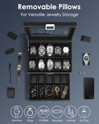 Mens Watch Box Jewelry Organizer (Black / 20-slot)