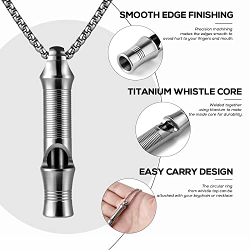 Titanium Emergency Keychain Necklace Whistle (2pcs Silver)