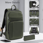 Backpack for Men Slim & Expandable Travel Laptop Backpack with USB Charging Port Water Resistant Anti (Olive Green / 17.3”)