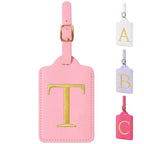 Personalized Initial Luggage Tags for Suitcase (Pink Leather,glod Letter / T)