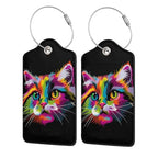 Cat Leather Luggage Tag with Stainless Steel Ring (4 PCS / Cat2)
