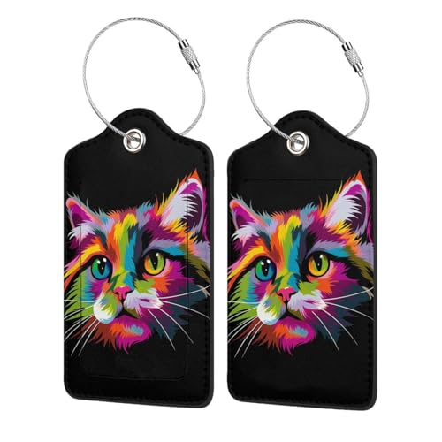 Cat Leather Luggage Tag with Stainless Steel Ring (1 PCS / Cat2)