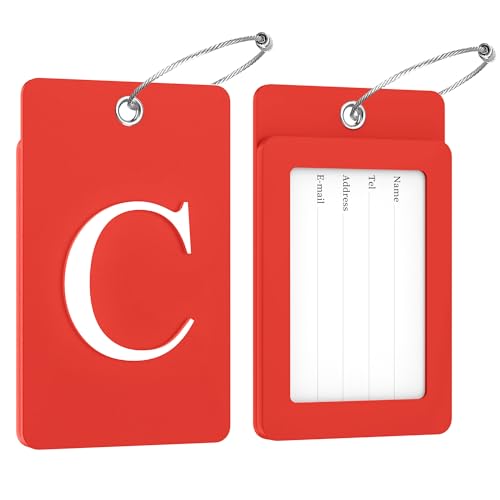 2 Pack Initial Luggage Tags for Suitcases Airplane Travel Essentials (Large C / Red)