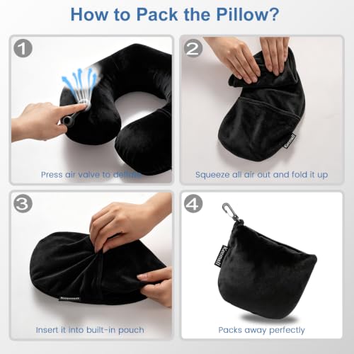 Inflatable Travel Neck & Shoulder Pillow for Airplanes & Long Trips (Corporate Black / Medium)