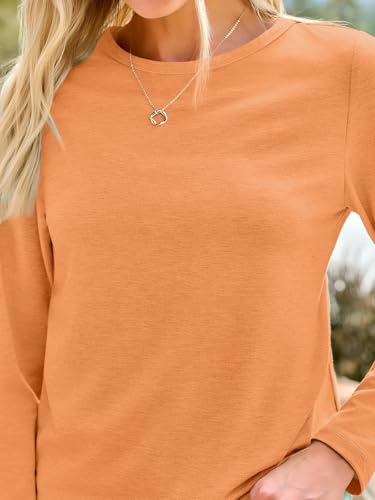 Long Sleeve Shirts for Women Casual Crewneck Tops Basic Tees (XX-Large / 01orange)
