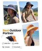 UPF 80+ Sun Hat for Men Women Wide Brim Sun Hat with Neck Flap Summer Beach UV Protection Gardening Fishing Hat (Soft Blue)