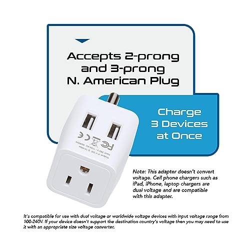 India, Nepal, Bangladesh Travel Adapter Plug with USB-A + USB-C - Type D - Usa Input - Ultra Compact - Safe Grounded Perfect for Cell Phones, Laptops, Camera (CTU-10) (Off White)