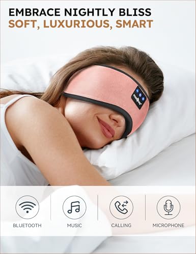 Sleep Headphones Bluetooth 5.4 Sleep Eye Mask with HD Speakers (Pink)