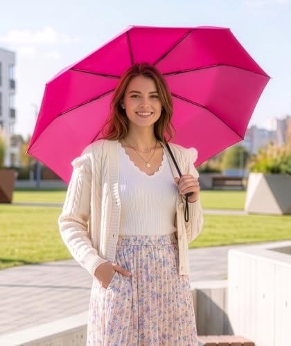 Windproof Compact Umbrellas for Rain (E. Pink (1 Pack))