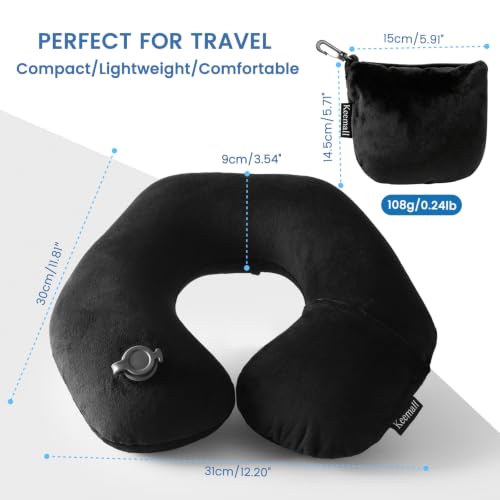 Inflatable Travel Neck & Shoulder Pillow for Airplanes & Long Trips (Corporate Black / Medium)