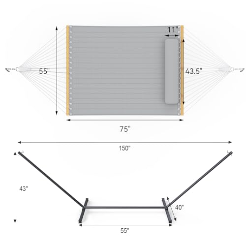 2 Person Double Hammock with Stand (Dark Gray)