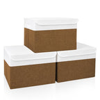 Large 17" 42 Quarts Collapsible Stackable Storage Bins with Lids [3 (Brown & White / Large - 3 Pack)