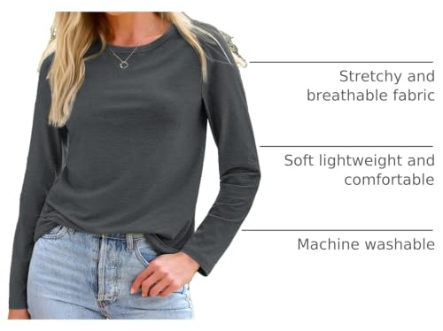 Long Sleeve Shirts for Women Casual Crewneck Tops Basic Tees (Large / 01blackgrey)