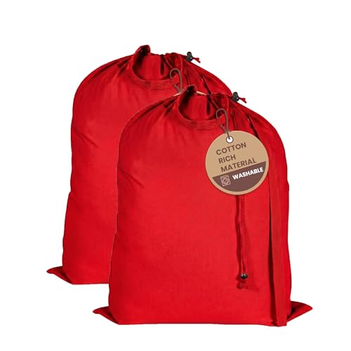 LFH Home Cotton Rich Large Premium Canvas Laundry Bag (24"x36" (Pack of 2) / Red)