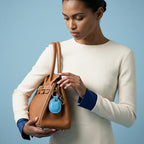 Genuine Leather Airtag Holder Compatible with Apple AirTag Keychain 2nd & 1st Gen (Light Blue)