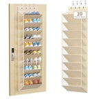 10 Tiers Mesh Over Door Shoe Organizer Storage (Beige-1 Pack of 10 Cell)