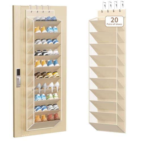 10 Tiers Mesh Over Door Shoe Organizer Storage (Beige-1 Pack of 10 Cell)