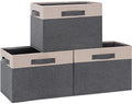 Large Fabric Storage Bins for Shelves with 3 Handles (Large-3 Pack / Grey & Beige)